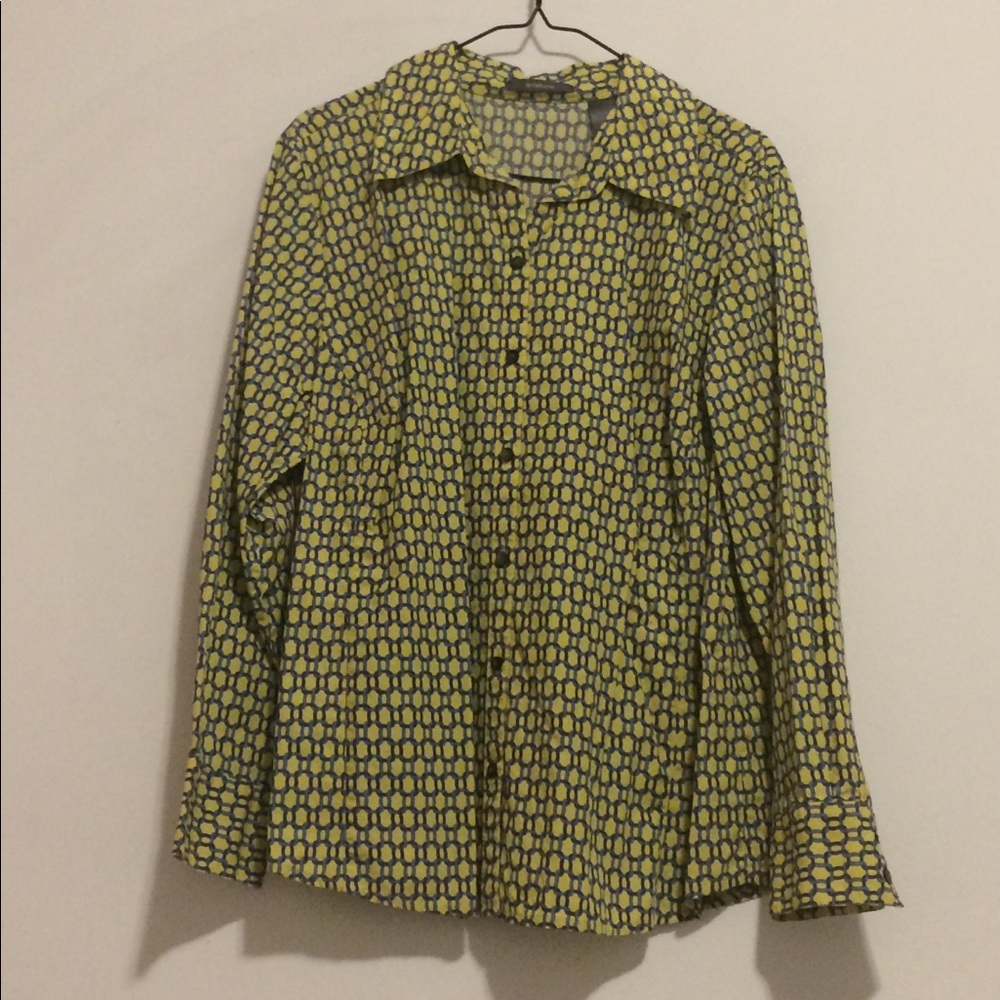 Liz Claiborne Yellow Chain Button Down Blouse, L